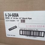 Grey Metal Products 6" 24 gauge 12" black pipe 6-24-600A
