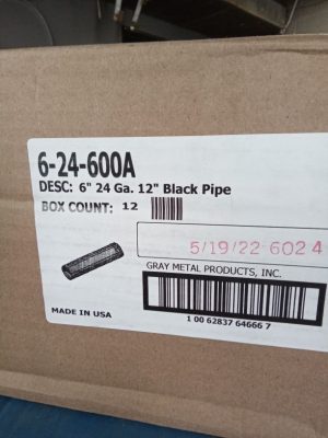 Grey Metal Products 6" 24 gauge 12" black pipe 6-24-600A