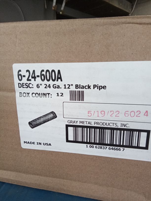 Grey Metal Products 6" 24 gauge 12" black pipe 6-24-600A