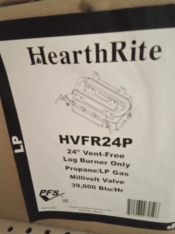 24″ Hearthrite burner on/off millivolt Propane with 9 piece log set